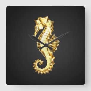 Horloge Carrée Hippocampe Polygonal Or