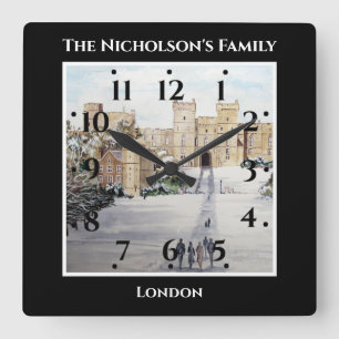 Horloge Carrée Hiver au château de Windsor Paysage Peinture Noir