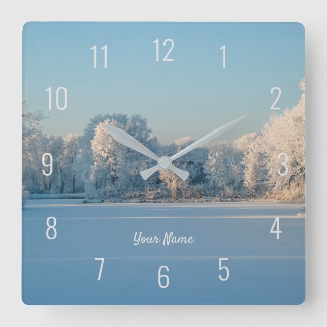 Horloge Carrée Hiver Neige Froid Lac Trees Paysage Panorama (Recto)