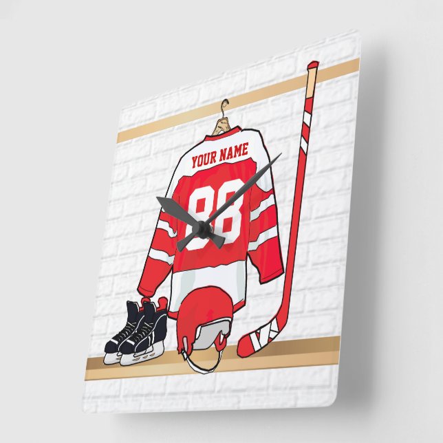 Horloge Carrée Hockey sur glace du Jersey (Angle)