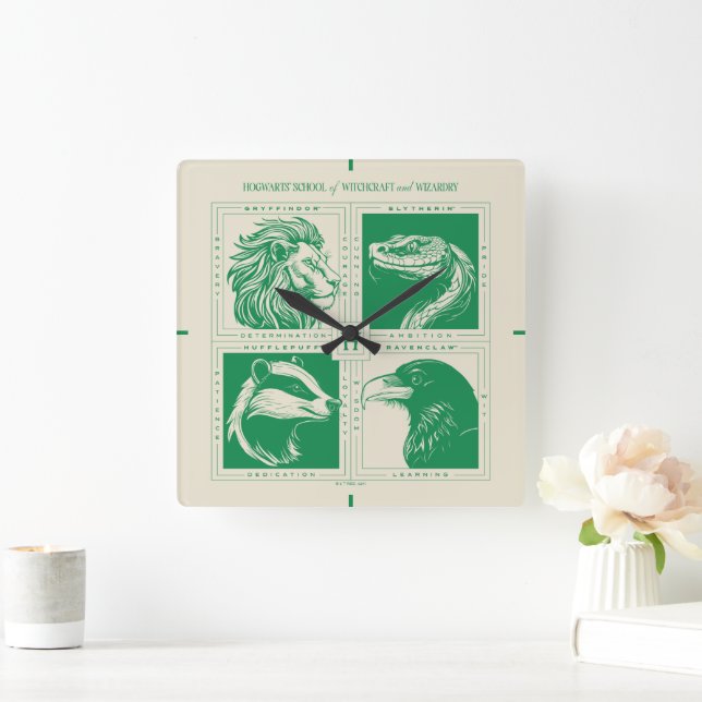 Horloge Carrée HOGWARTS™ Grille d'animaux de maison (Maison)