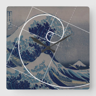 Horloge Carrée Hokusai rencontre Fibonacci, Golden Ratio