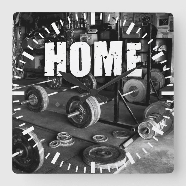 Horloge Carrée HOME (Barbells) - Motivation de l'entraînement (Recto)