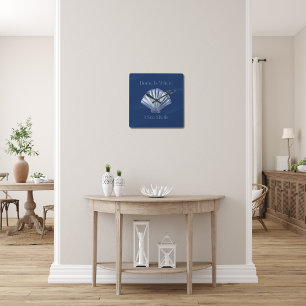 Horloge Carrée Home Est L'Endroit Où J'Ai Des Coquillages, Indigo