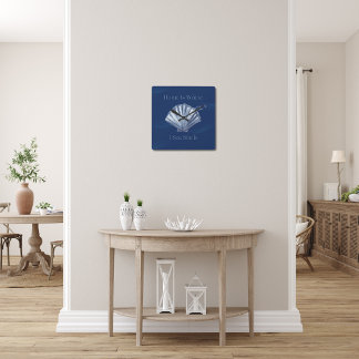 Horloge Carrée Home Est L'Endroit Où J'Ai Des Coquillages, Indigo