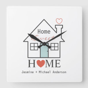 Horloge Carrée Home Sweet Home personnalisée