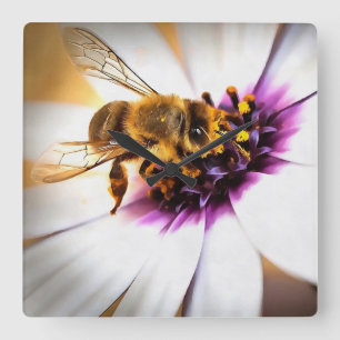 Horloge Carrée Honey Bee Sur L'Art Acrylique Africain Daisy