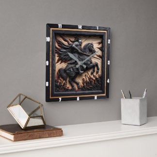 Horloge Carrée Honneur médiévale : Bois sculpté