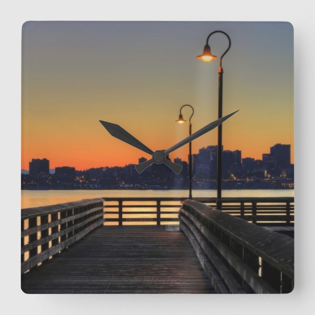 Horloge Carrée Horizon du centre de Seattle Washington (Recto)