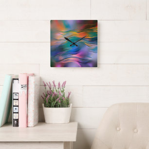 Horloge Carrée "Horizons fluides" Art Abstrait contemporain
