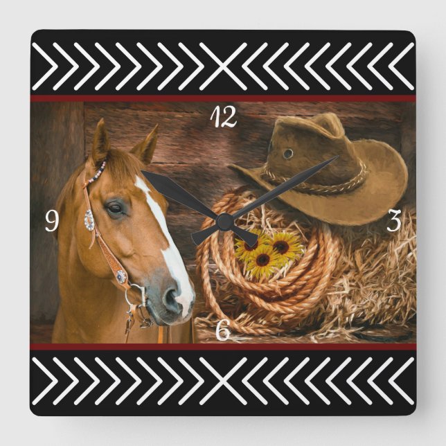 Horloge Carrée Horse cowboy Hat Lasso Western (Recto)