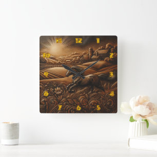 Horloge Carrée 'Horse Galloping sur Sunrise Hills'