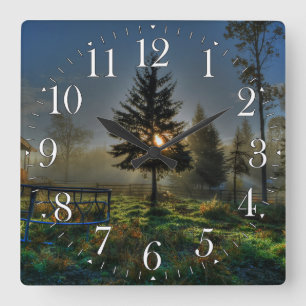 Horloge Carrée Horse Ranch Sunrise Nature Photo