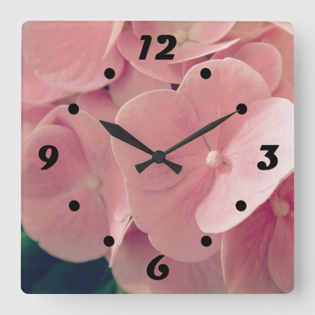 Horloge Carrée Hortensia Hydrangea pink pastel flowers (Recto)