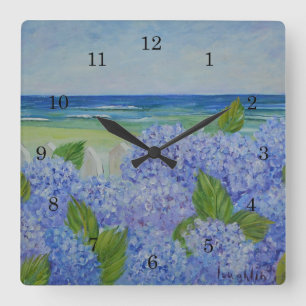 Horloge Carrée Hortensias par l'horloge murale de mer