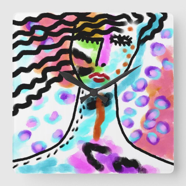 Horloge Carrée Hot Mess Art Abstrait original (Recto)