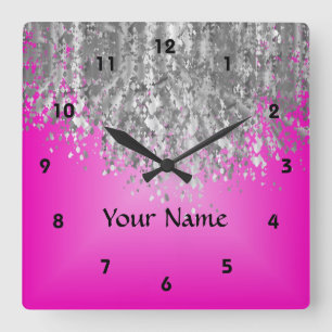Horloge Carrée Hot pink and faux glitter