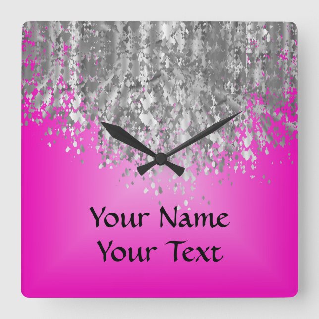 Horloge Carrée Hot pink and faux glitter (Recto)
