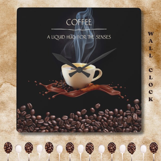 Horloge Carrée Hug liquide pour l'horloge murale de café Senses (Liquid Hug for the Senses Coffee Wall Clock)