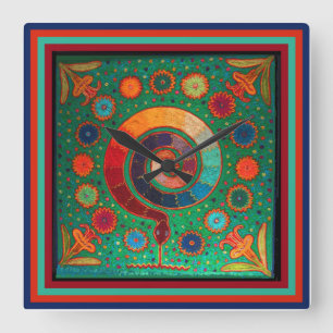 Horloge Carrée Huichol Peyote