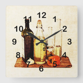 Horloge Carrée Huiles de poivre, d'ail et de cuisine Bell