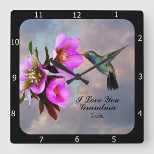 HORLOGE CARRÉE HUMMINGBIRD-GRANDMA