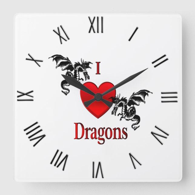 Horloge Carrée I Heart Dragon (Recto)