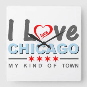 Horloge Carrée I Love Chicago, My Genre Town, Illinois