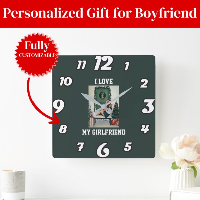 Horloge Carrée I Love My Girlfriend Photo Wall Clock Gift (I Love My Girlfriend Photo Wall Clock Gift)