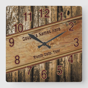Horloge Carrée Idées cadeaux de Mariage rustique personnalisées p