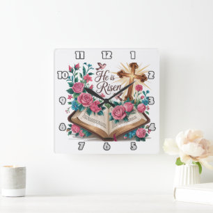 Horloge Carrée Il Est Ressuscité La Bible Florale