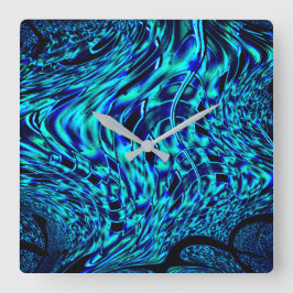 Horloge Carrée illusion métallique et tordue, image bleue à verte