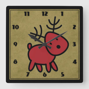 Horloge Carrée Illustration de Cute Red Christmas