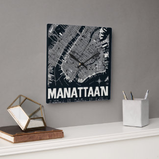Horloge Carrée Illustration de la carte de Manhattan