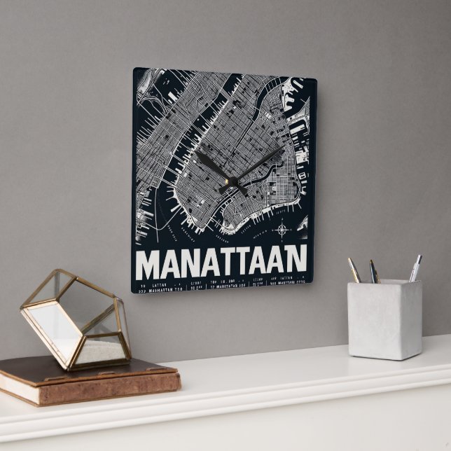 Horloge Carrée Illustration de la carte de Manhattan (Bureau)