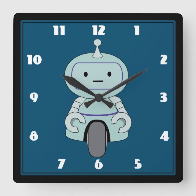 Horloge Carrée Illustration de mignons robots (Recto)