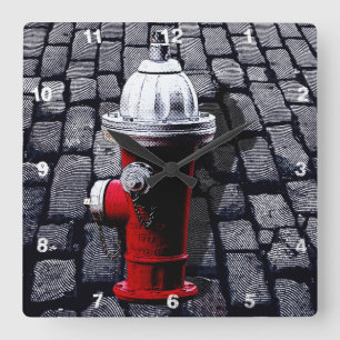 Horloge Carrée Illustration New York Fire Hydrant