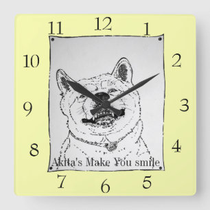 Horloge Carrée image d'akita drôle souriant avec le slogan