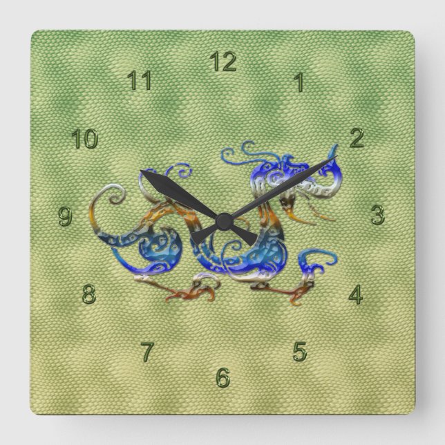 Horloge Carrée Imaginaire chinois Dragon Art Designer Cadeau Horl (Recto)