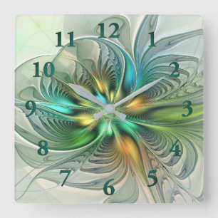 Horloge Carrée Imaginaire coloré Moderne Fleur Abstraite Fractale