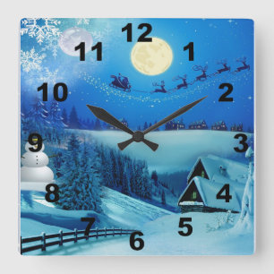 Horloge Carrée Imaginaire de vacances hivernales neige