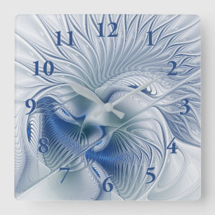 Horloge Carrée Imaginaire dynamique tons bleus Abstraits Art frac