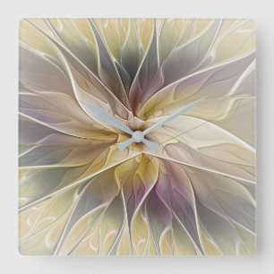 Horloge Carrée Imaginaire Floral Gold Eggplant Art Fractal Abstra