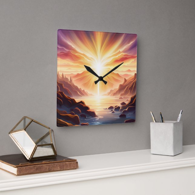 Horloge Carrée Imaginaire Mountain Valley Lake (Bureau)