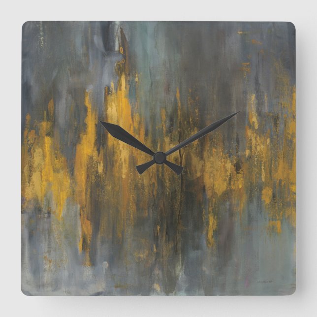Horloge Carrée Impression abstraite de Black and Gold | Nai (Recto)