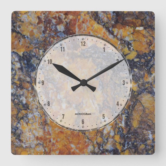 Horloge Carrée Impression Brown en marbre avec craquelures grises (Recto)