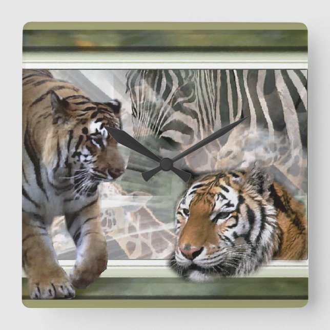 Horloge Carrée Impression de la jungle primitive (Recto)