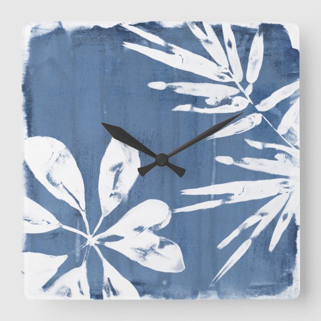 Horloge Carrée Impressions tropicales Indigo - Verdure tropicale (Recto)