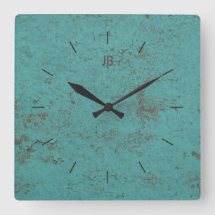 Horloge Carrée INDUSTRIEL Peinture bleu laqué plus lettrage