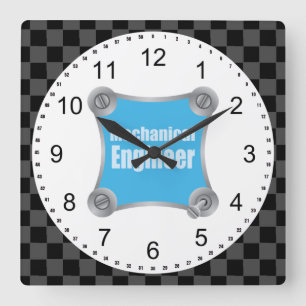 Horloge Carrée Ingénieur mécanique bleu